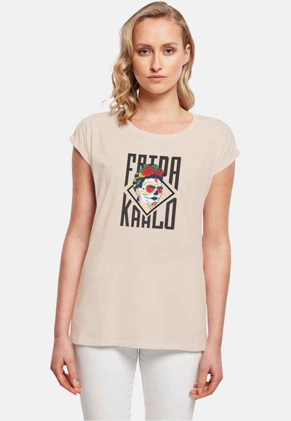 Ladies Frida Kahlo - Lettering Extended Shoulder Tee-0