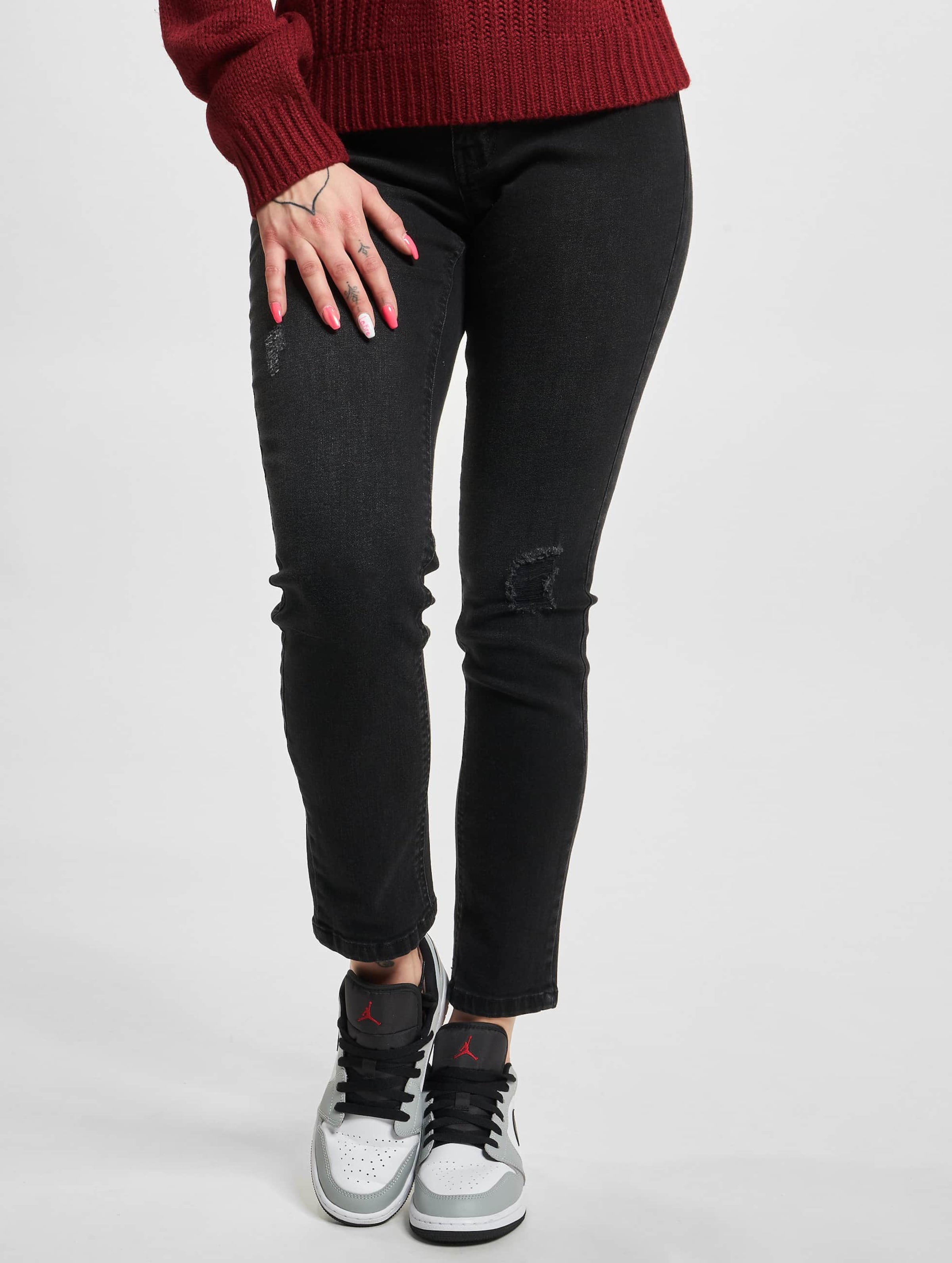 Urban Classics Ladies High Waist Skinny Denim Jeans Vrouwen op kleur zwart, Maat W28