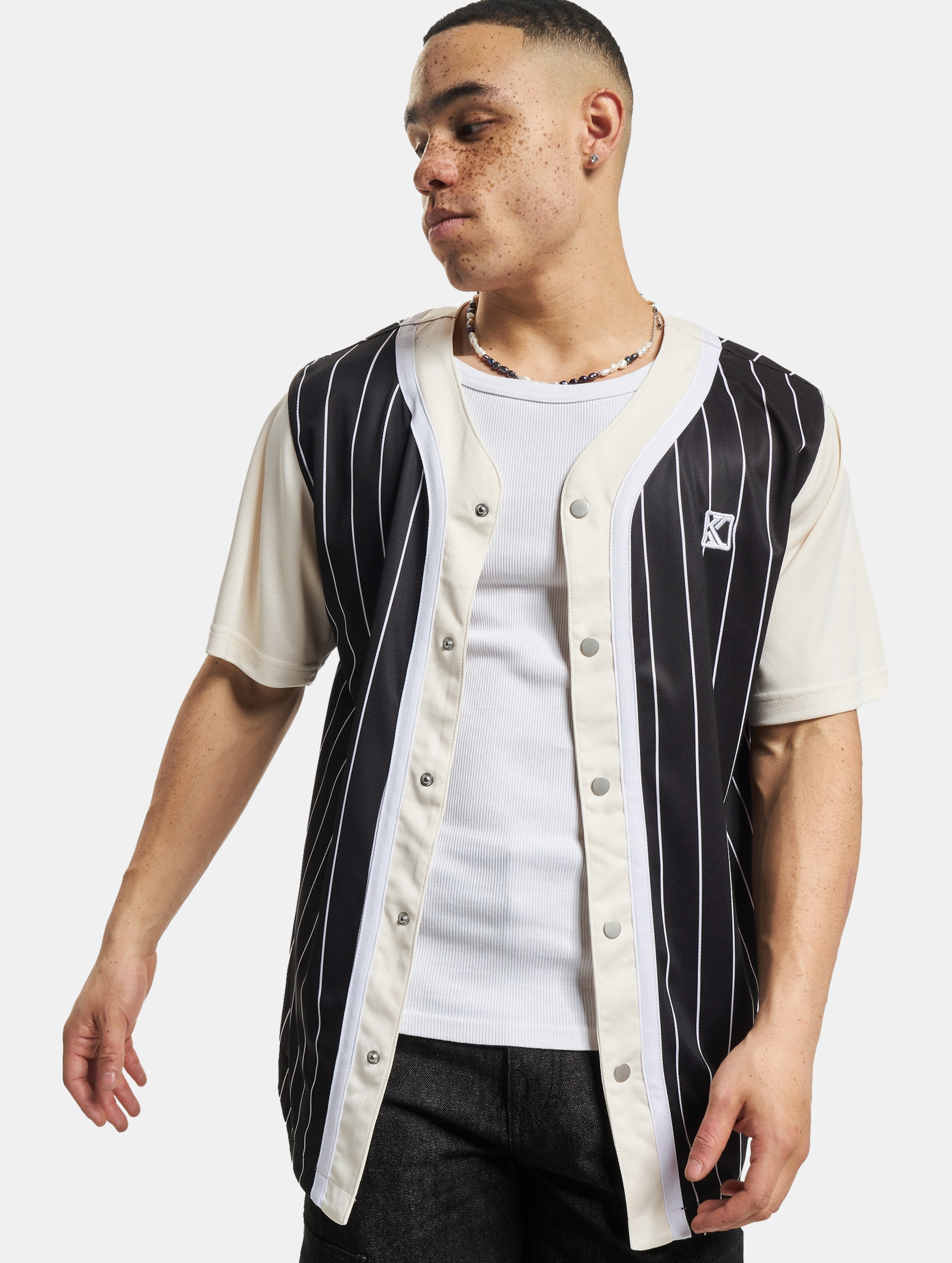 Karl Kani Og Block Pinstripe Baseball Shirt Mannen op kleur zwart, Maat S