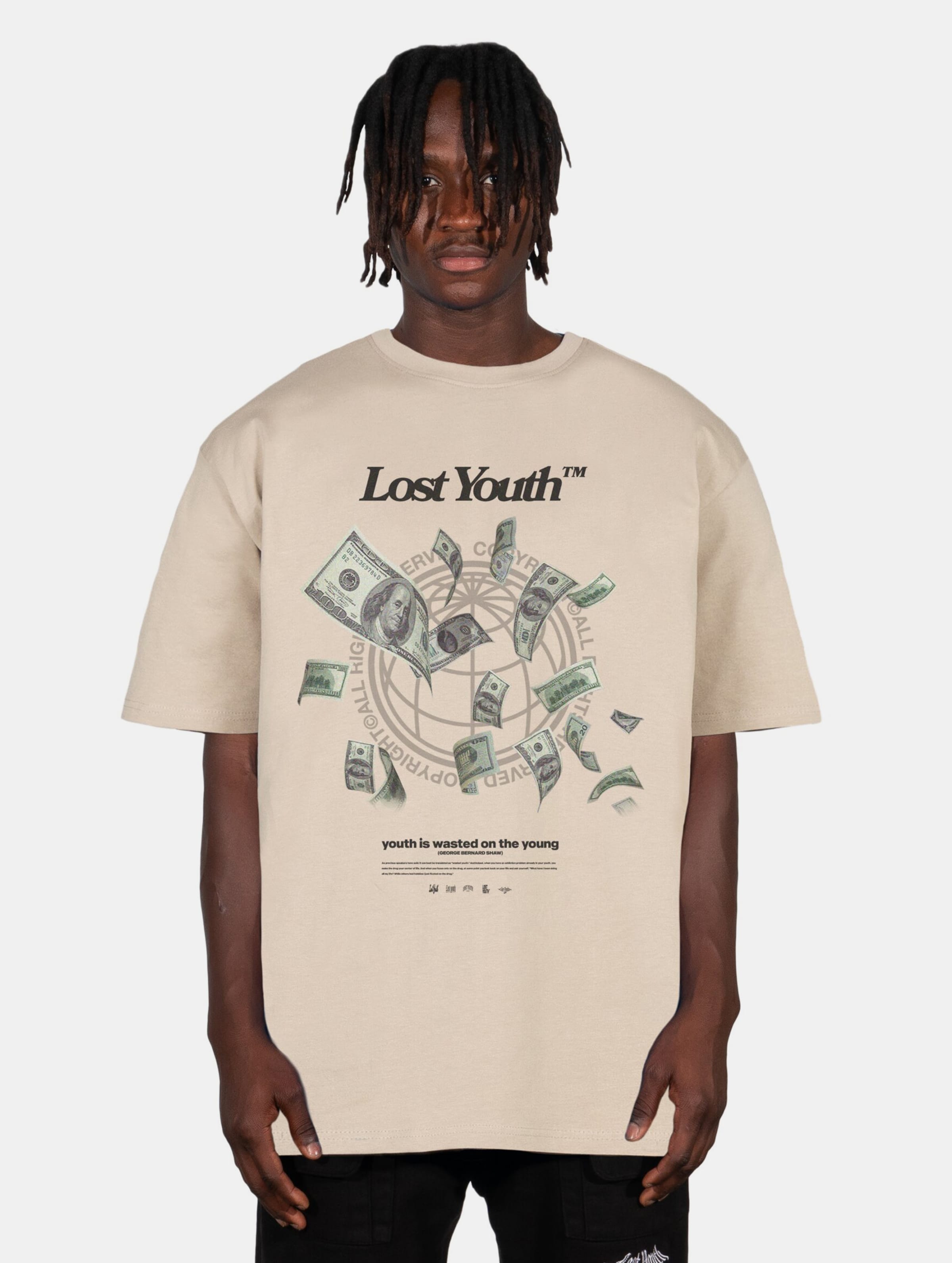 Lost Youth LY TEE- MONEY V.2 Männer,Unisex op kleur beige, Maat 3XL