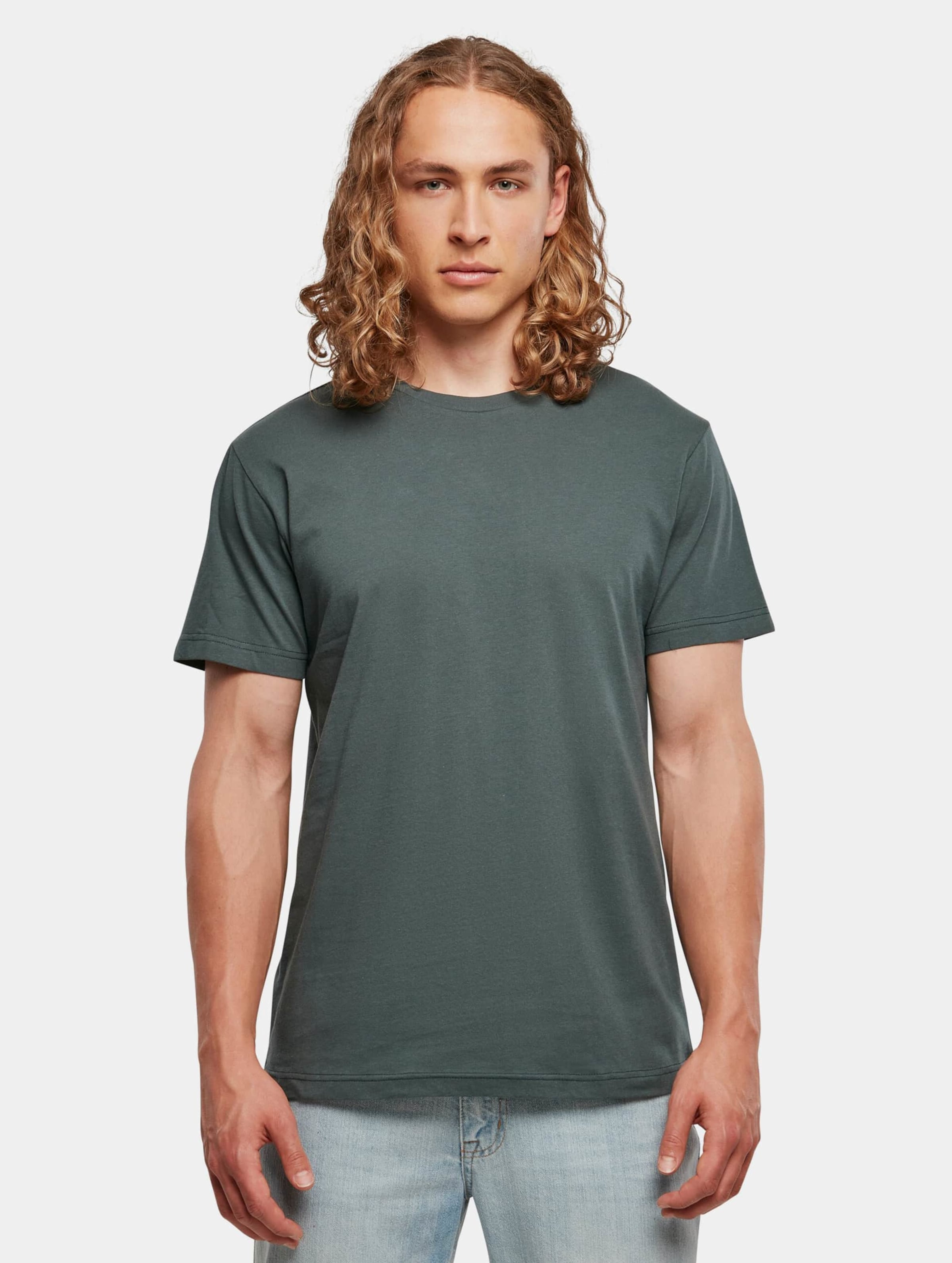 Build Your Brand Basic Round Neck T-Shirt Mannen op kleur groen, Maat XS