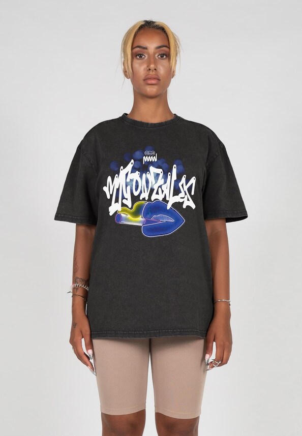 MJ Gonzales Ladies Kiss x Acid Washed Heavy Oversized T-Shirts-0