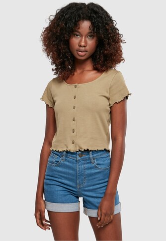 Ladies Cropped Button Up Rib 