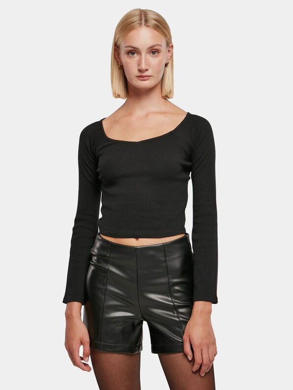 Ladies Short Rib Wide V-Neck-0