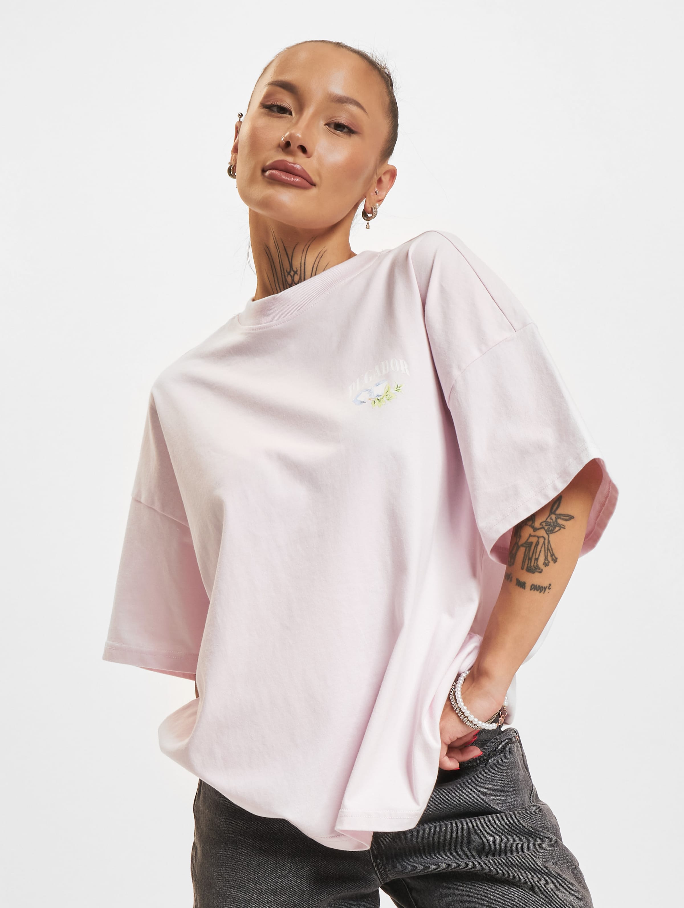 PEGADOR Lucia Heavy Oversized T-Shirts Frauen,Unisex op kleur roze, Maat L