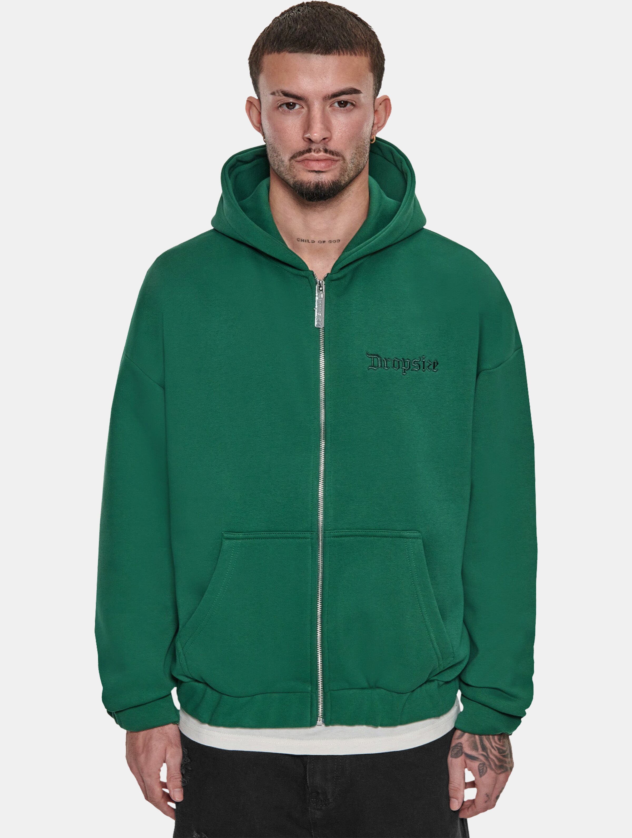 Dropsize Super Heavy Oversized Zip-Hoodie Mannen op kleur groen, Maat M