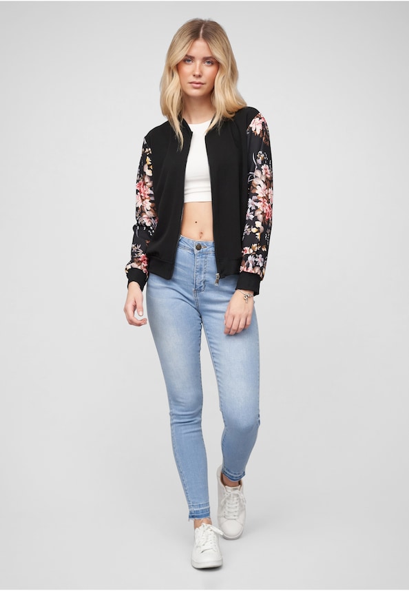 Blouson with Flower Print Sleeves-4