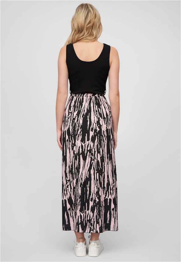 2-Tone Kleid mit Bindegürtel und Abstrakt Print-1