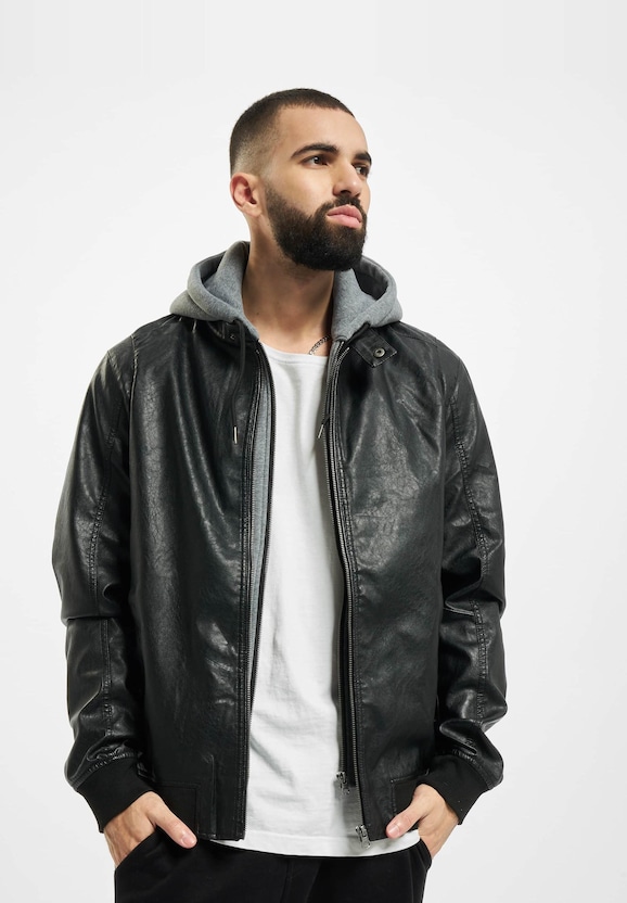 Fleece Hooded Fake Leather -7