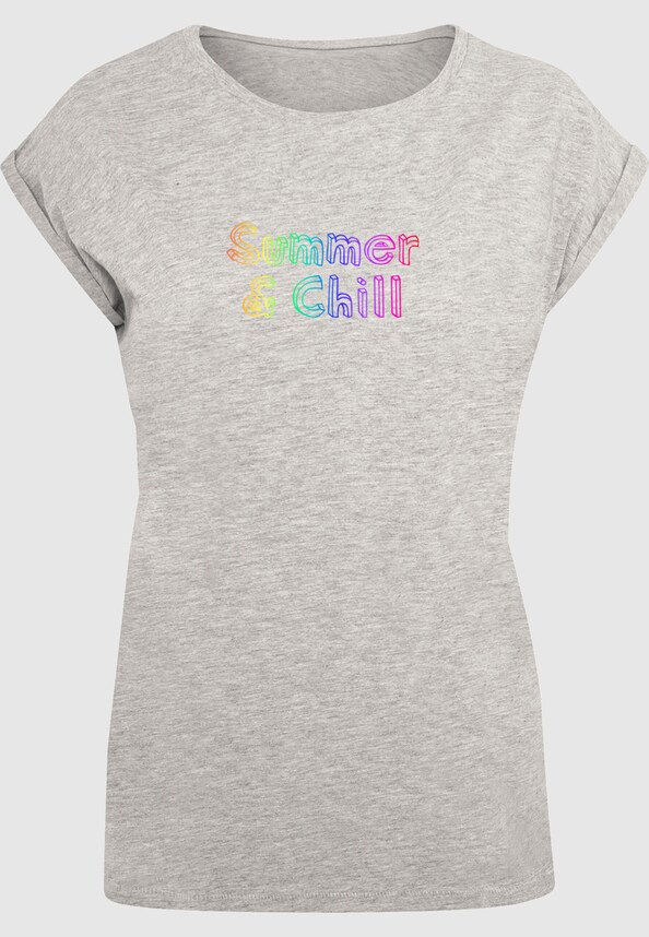 Ladies Summer And Chill Rainbow Extended Shoulder Tee-2