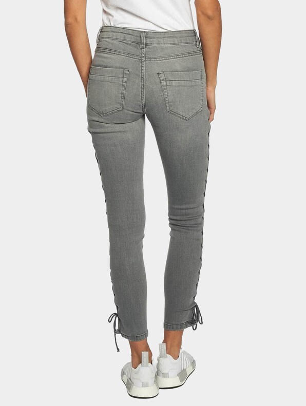 Ladies Denim Lace Up Skinny Pants-1