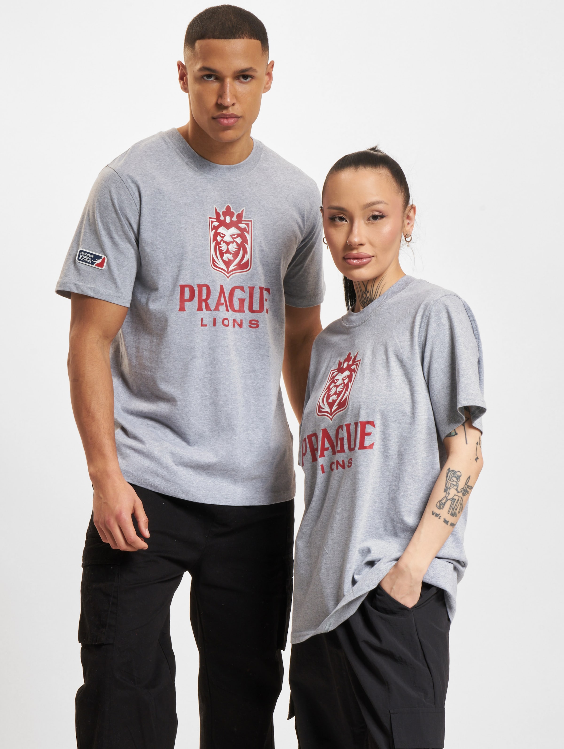 European League Of Football ELF Prague Lions 3 T-Shirts Unisex op kleur grijs, Maat XS