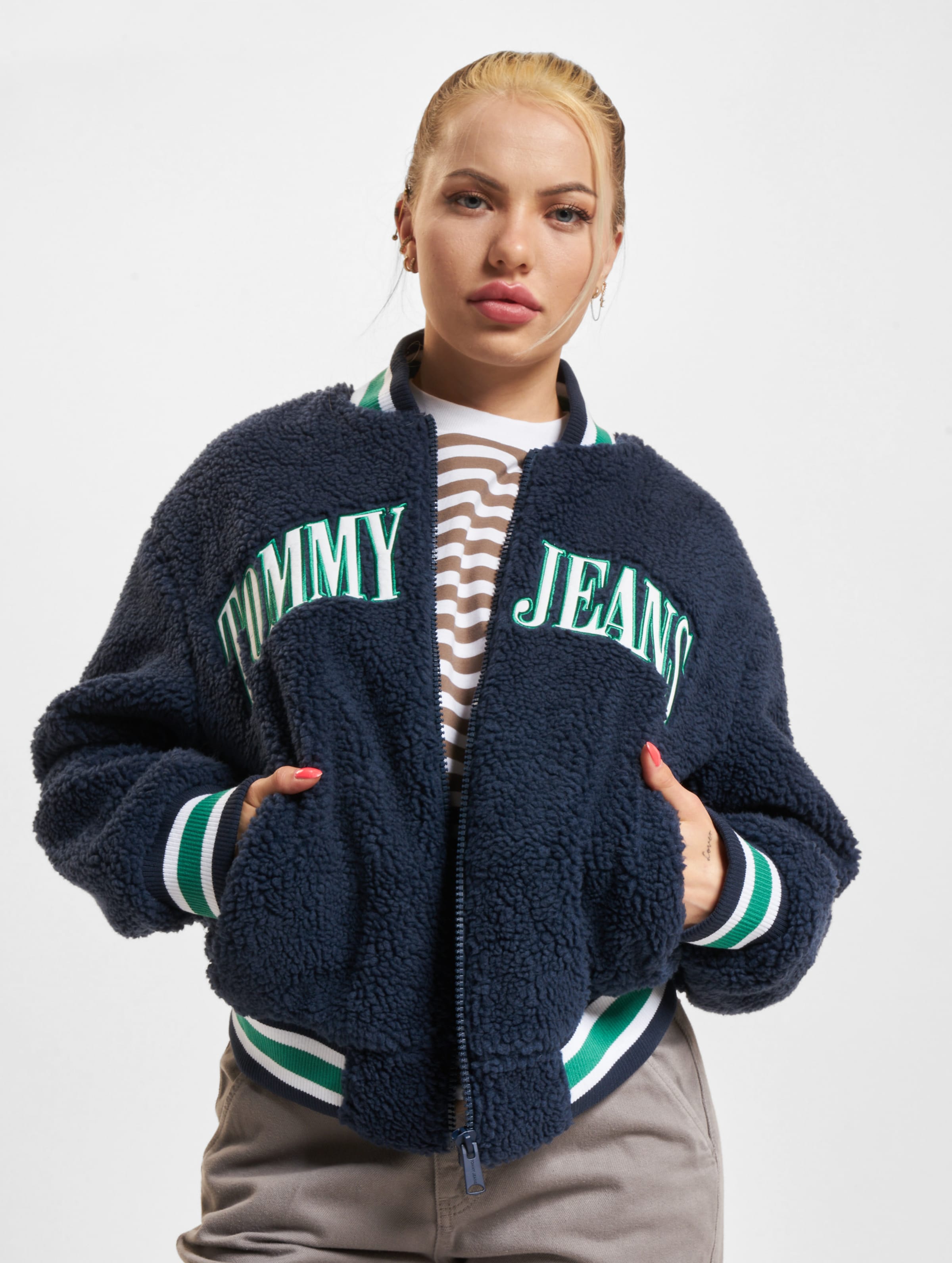 Tommy Jeans Sherpa Letterman College Jacket Frauen,Unisex op kleur blauw, Maat L