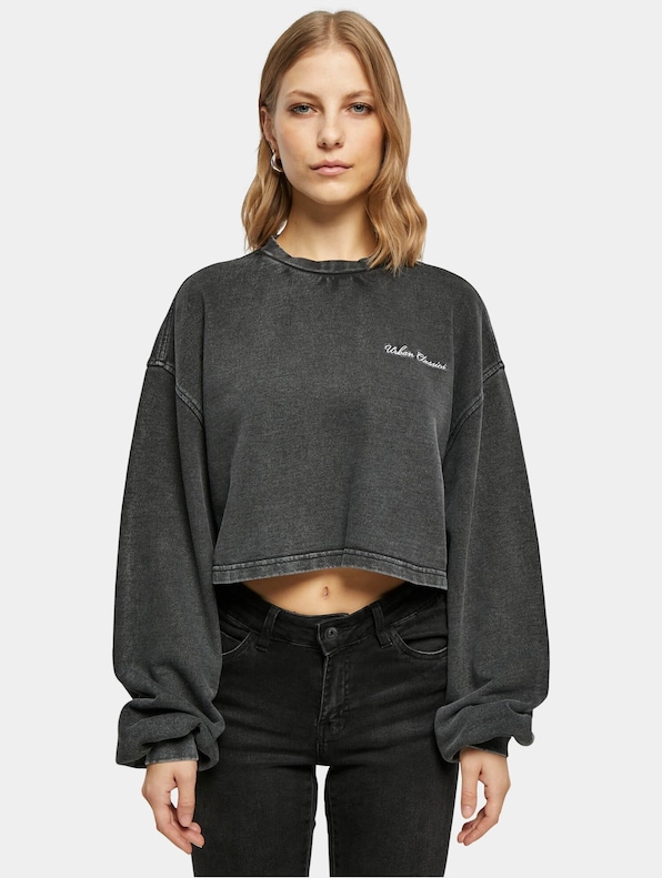 Ladies Cropped Small Embroidery Terry Crewneck-1