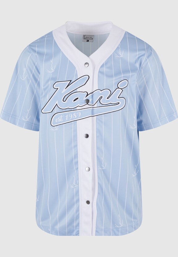 KM242-008-3 Karl Kani Varsity Logo Pinstripe Baseball Shirt-3