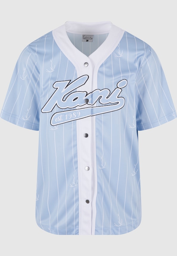 KM242-008-3 Karl Kani Varsity Logo Pinstripe Baseball Shirt-3