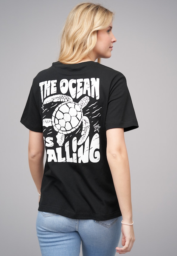 Ladies 77 Ocean Black Tee-1