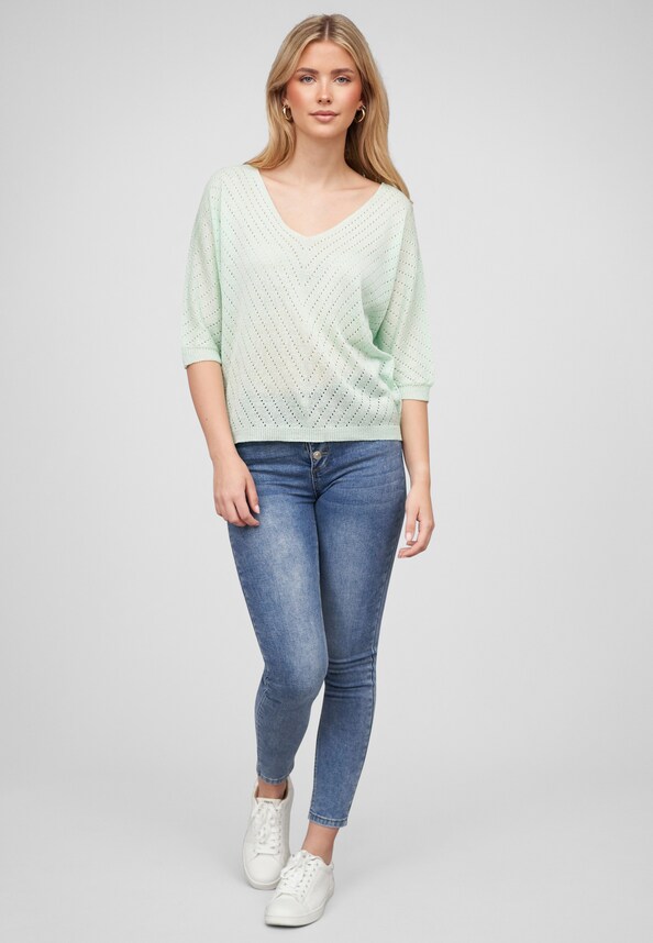 Cloud5ive Damen 3/4 Arm Top mit Fledermausärmeln und Lochmuster-4