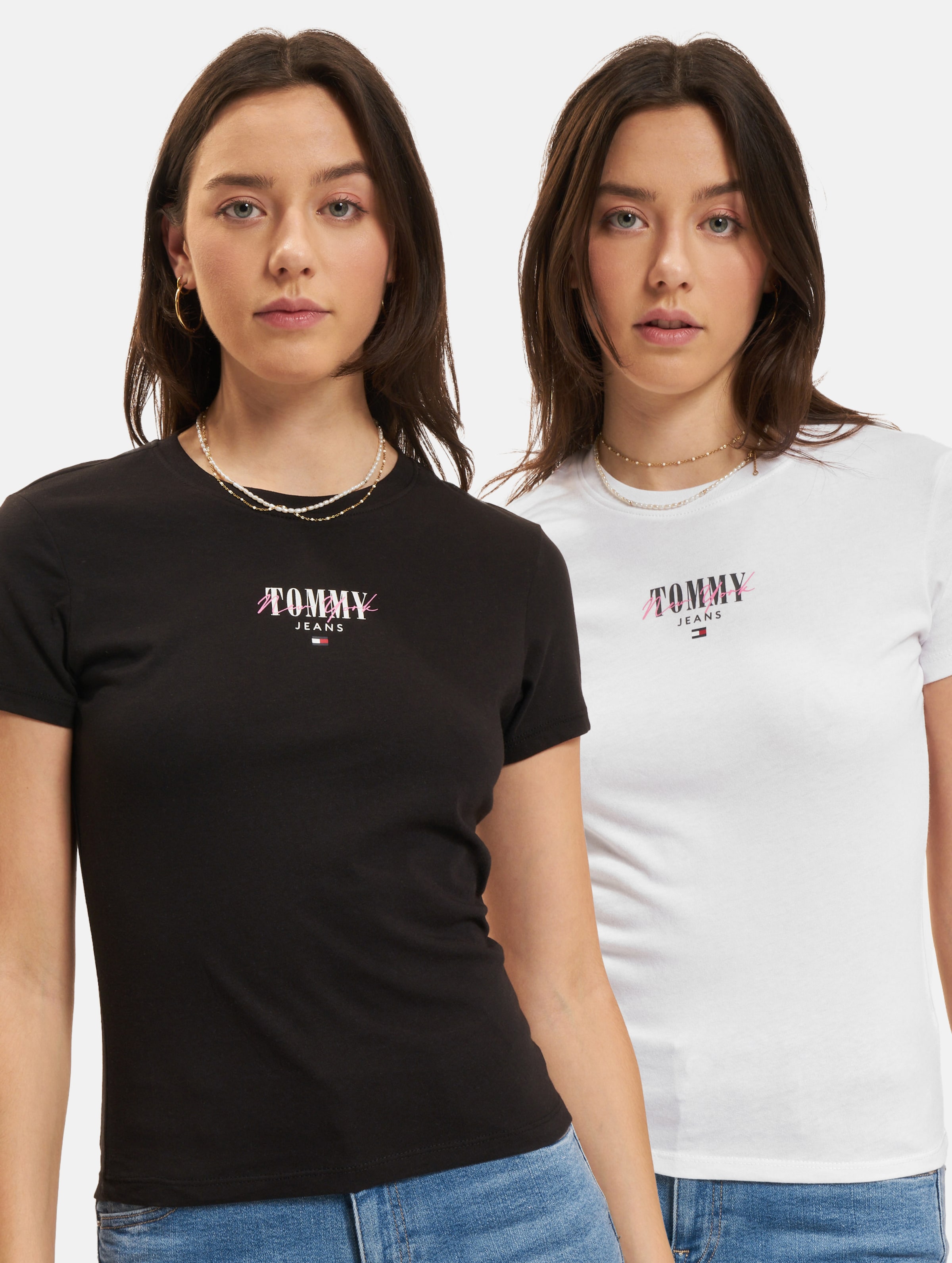 Tommy Jeans 2Pack Slim Essential Logo T-Shirt Vrouwen op kleur zwart, Maat L