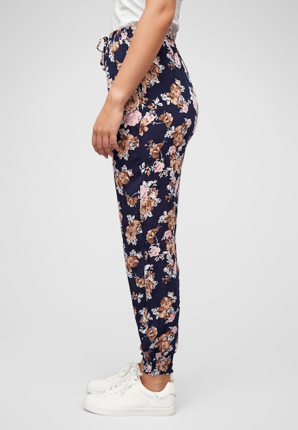 Viskose Hose mit Bündchen 2-Pockets & Rosen Print-2