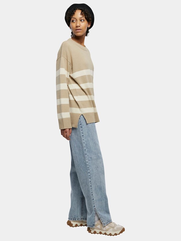 Ladies Striped Knit Crew Sweater-3