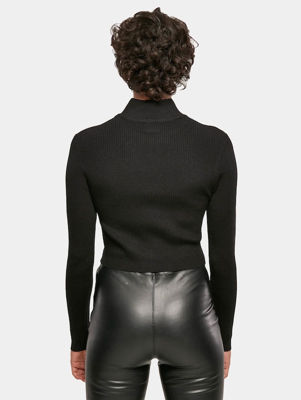Ladies Cropped Rib Knit Zip-1