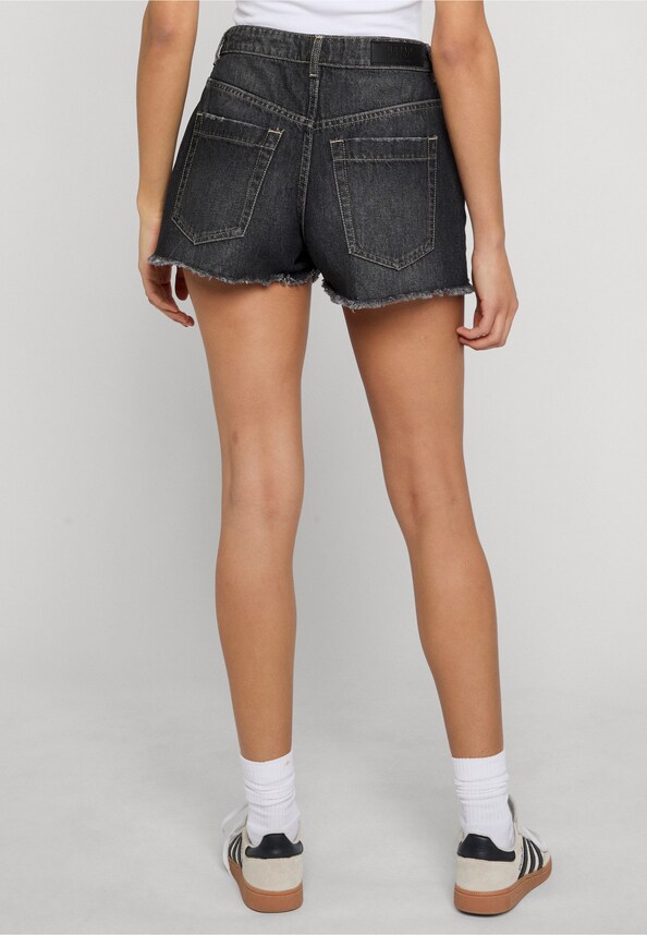 Ladies Destroyed Denim Shorts-1