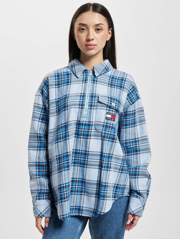 Tommy Jeans Check Half Zip Overshirt Chambray-2