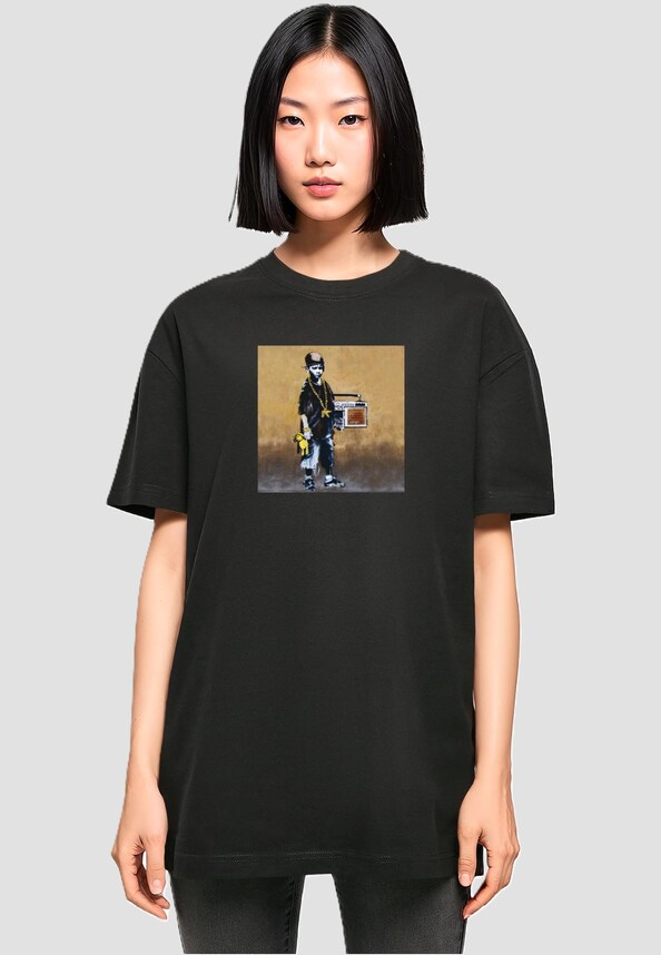 Ladies Brandalised - Boy With Teddy Picture Oversized Boyfriend Tee-0