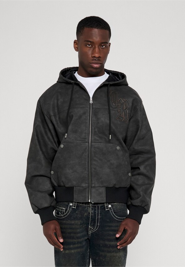 PU HOODED BOMBER-0