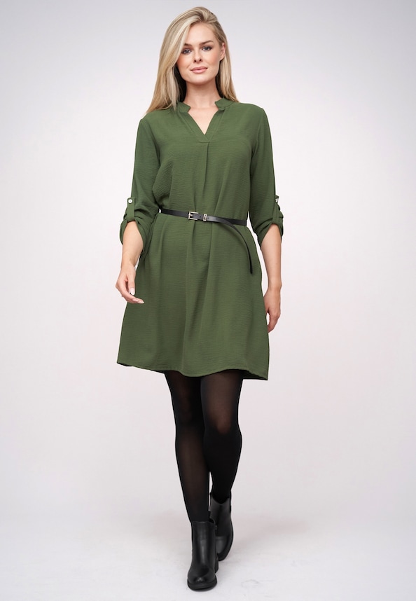 Musselin Dress with turn-up sleeves and belt-4