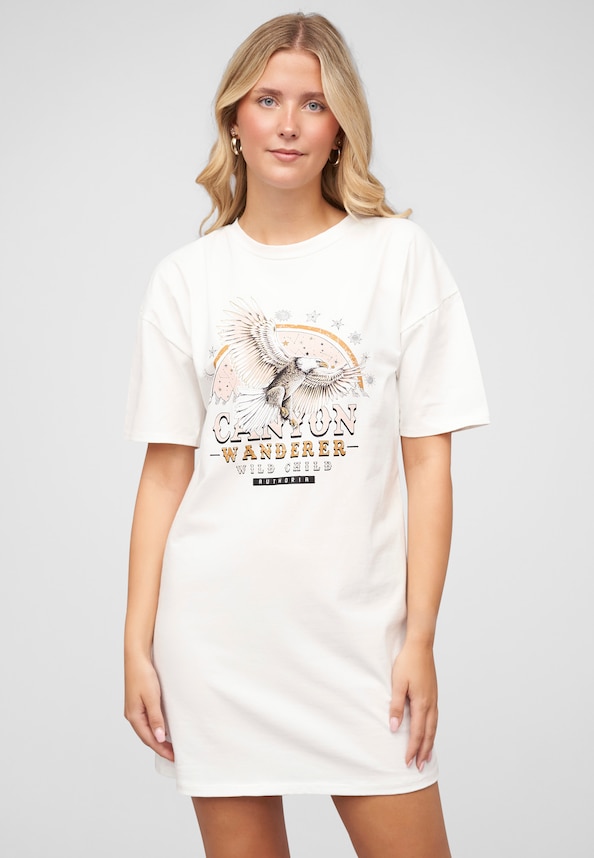 T-Shirt Kleid mit Adler Print und Rundhals-0