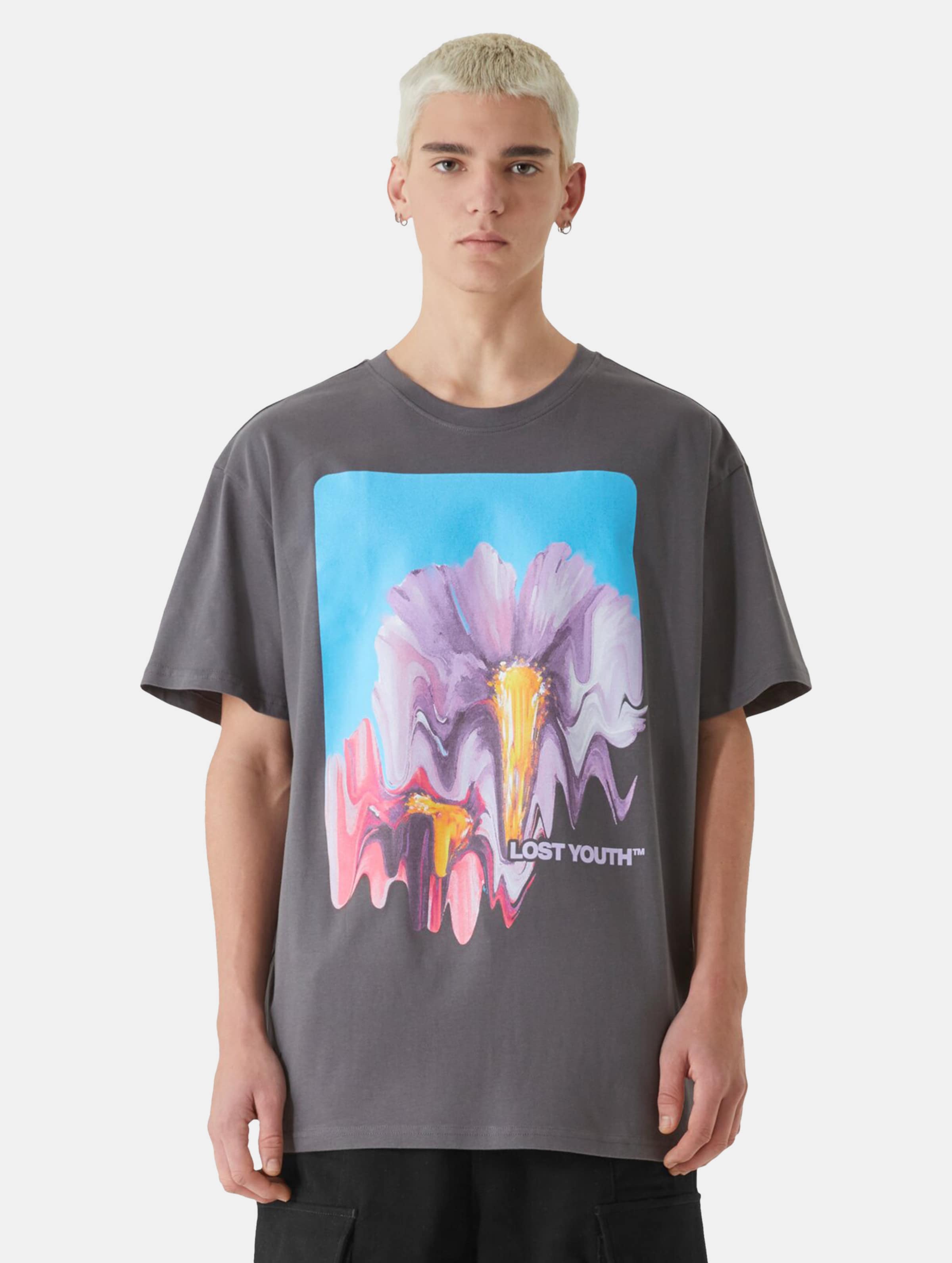 Lost Youth Blurred Flowers T-Shirts Mannen op kleur grijs, Maat L