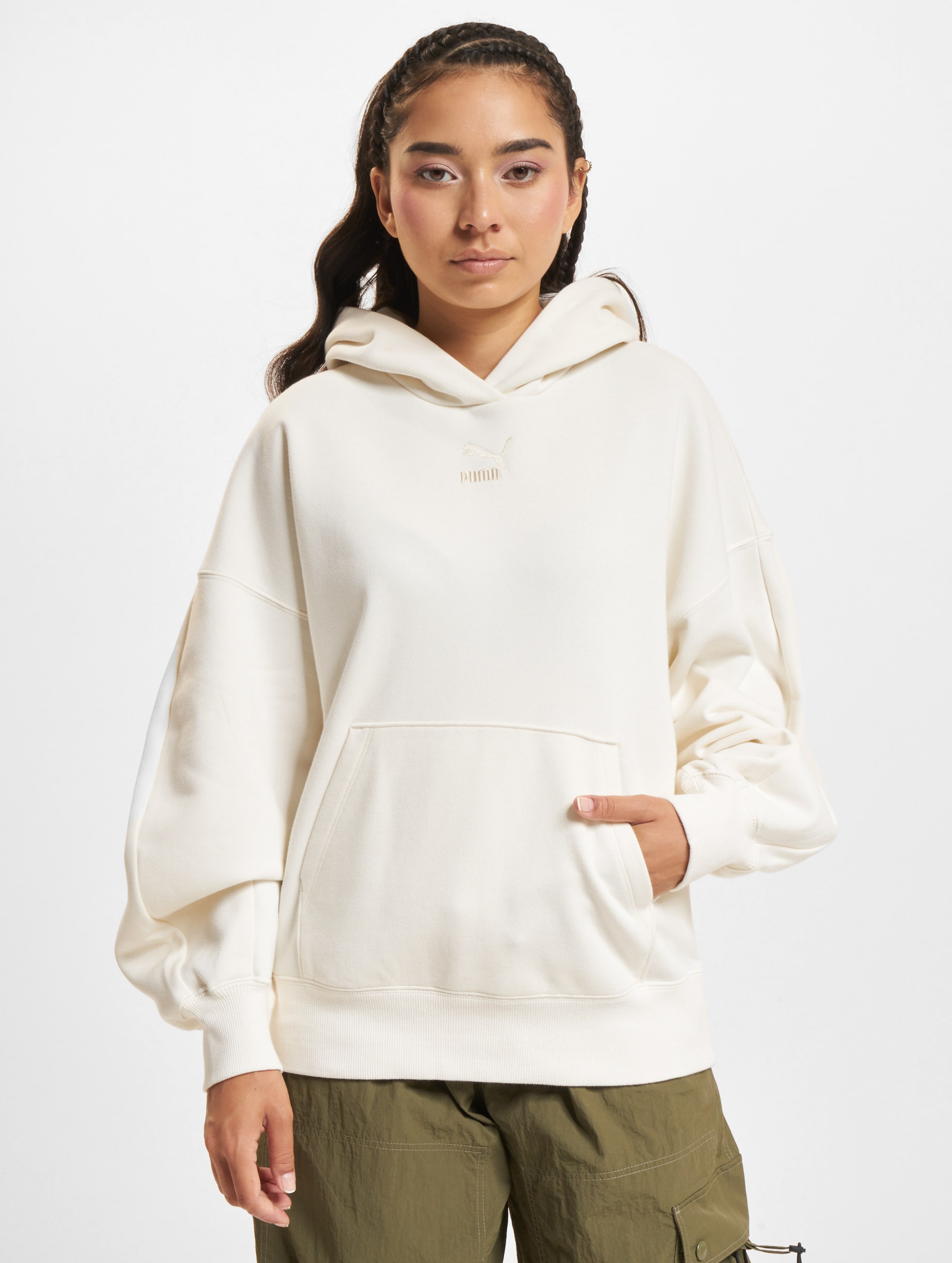 Puma Classics Oversized Hoodie op kleur beige, Maat XS