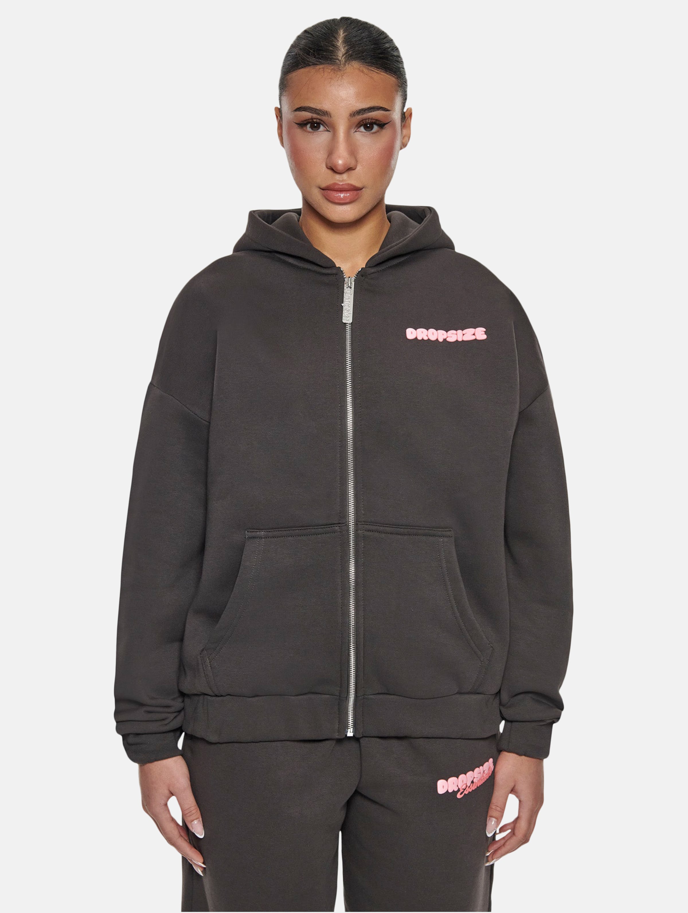 Dropsize Essential Crew Zip Hoodies op kleur zwart, Maat S