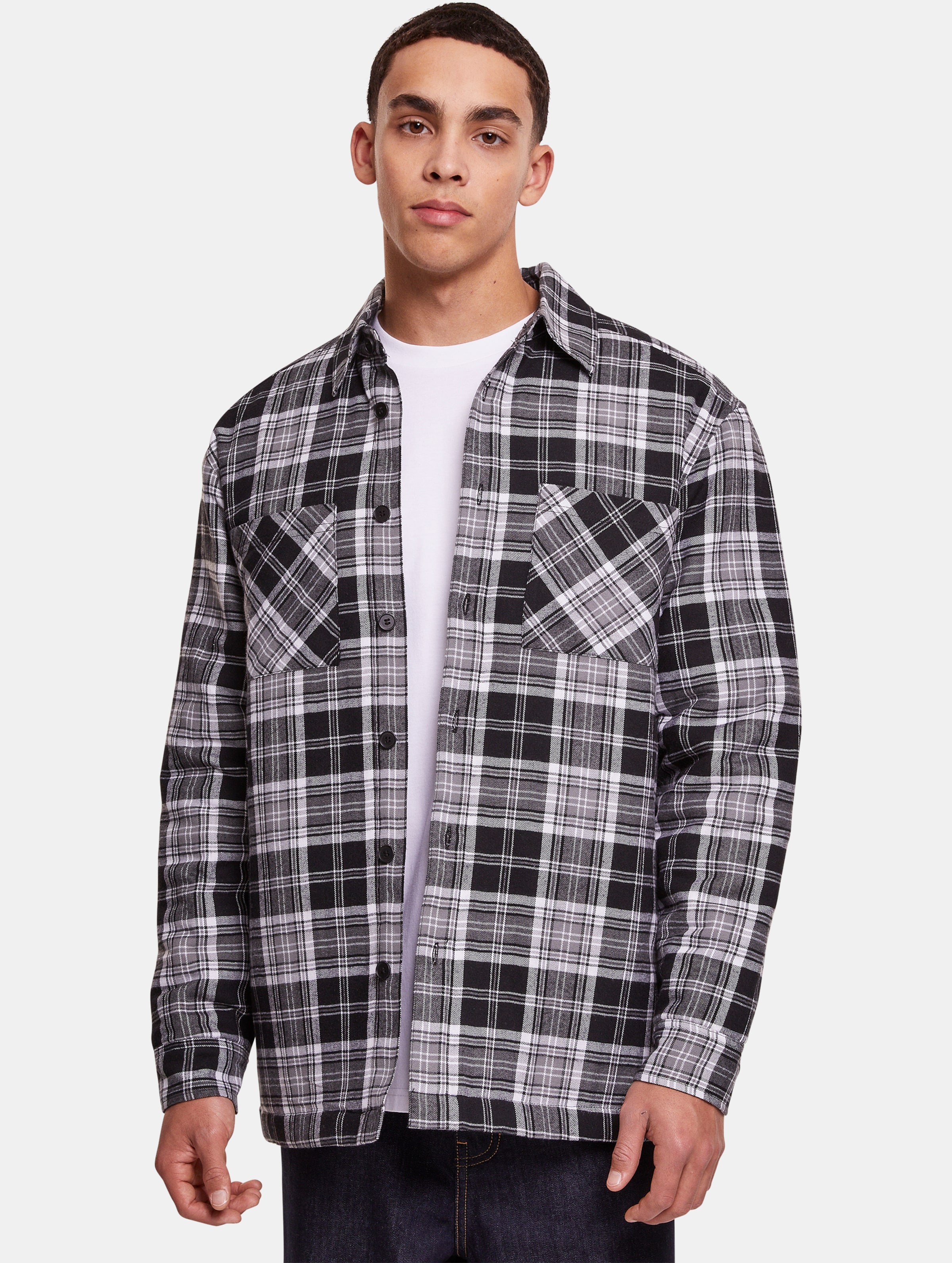 Urban Classics - Padded Checked Shirt Jacket Overhemd - 5XL - Zwart/Wit
