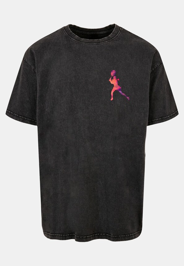 Tennis Woman Silhouette - Acid Washed Oversize Tee-4