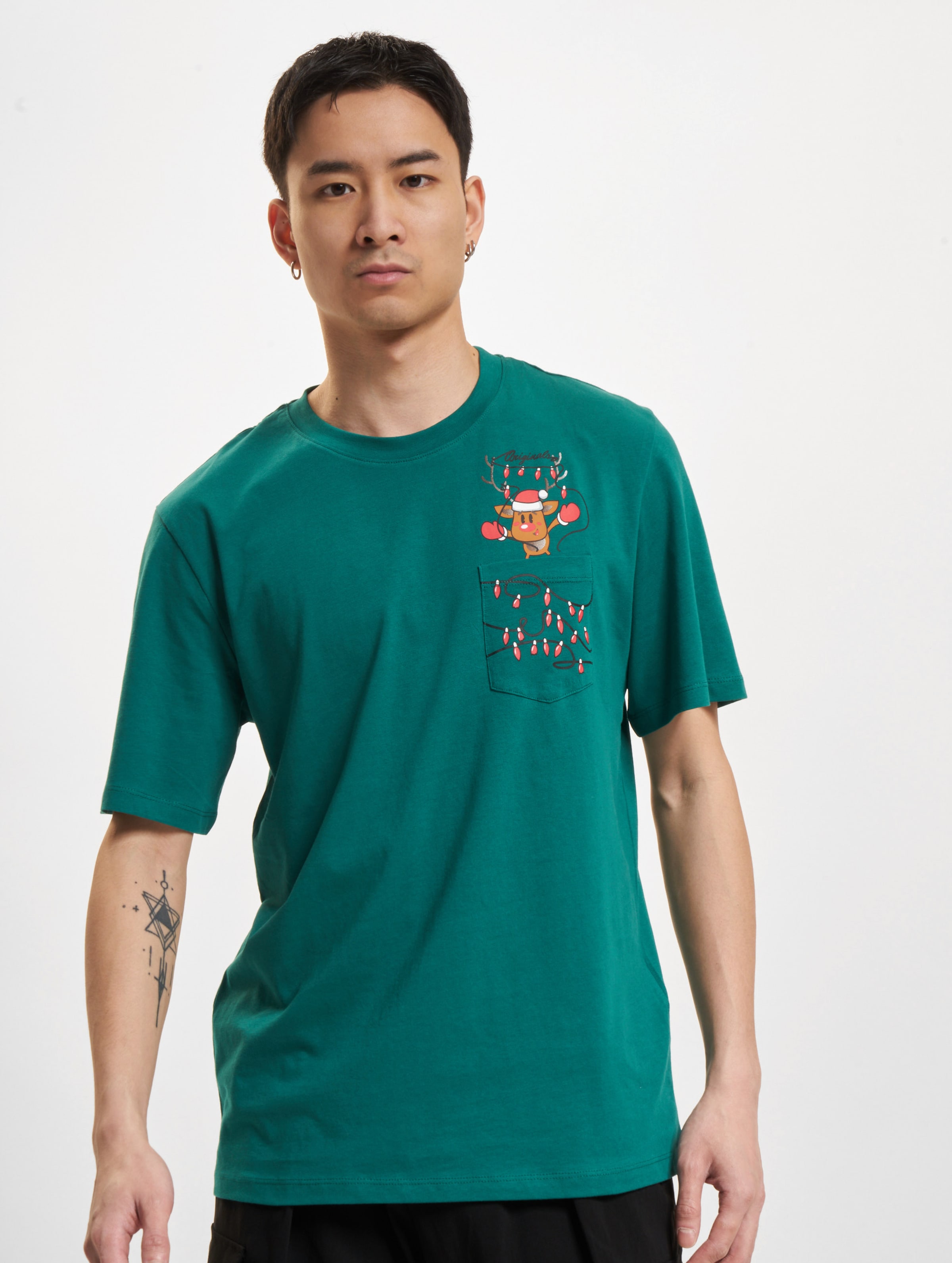 Jack & Jones Pocket Xmas Crew Neck T-Shirts Mannen op kleur turkoois, Maat L