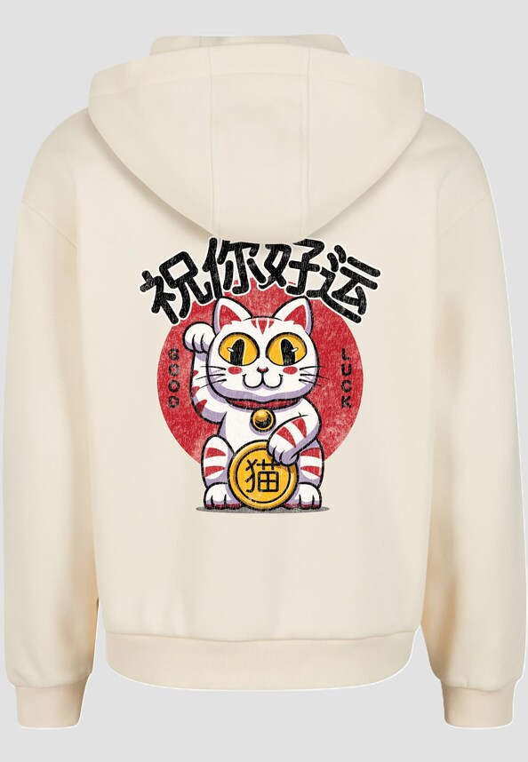 Good Luck Cat Fluffy Zip Hoody-3