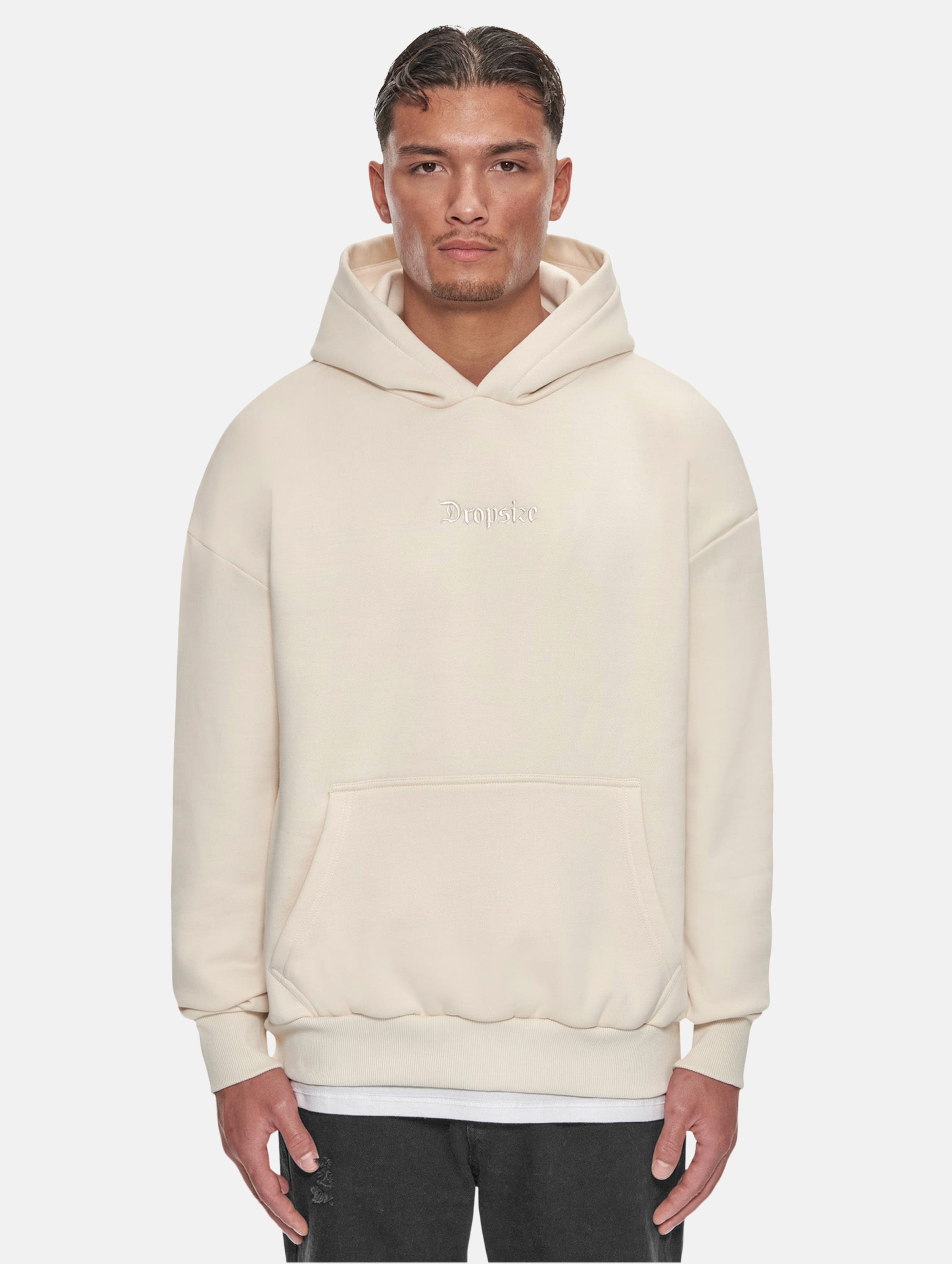 Dropsize Heavy Oversize Middle Embo Hoodies op kleur beige, Maat S