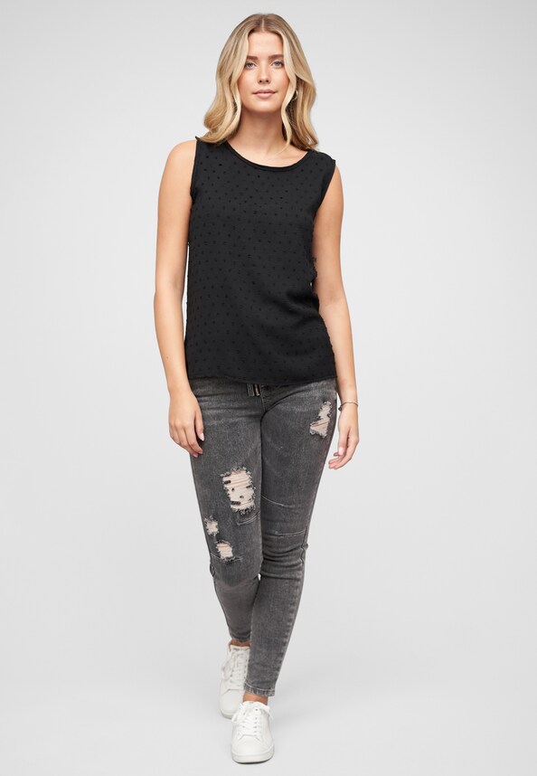 Top mit gepunktetem Stoff und Spitzenbesatz-5