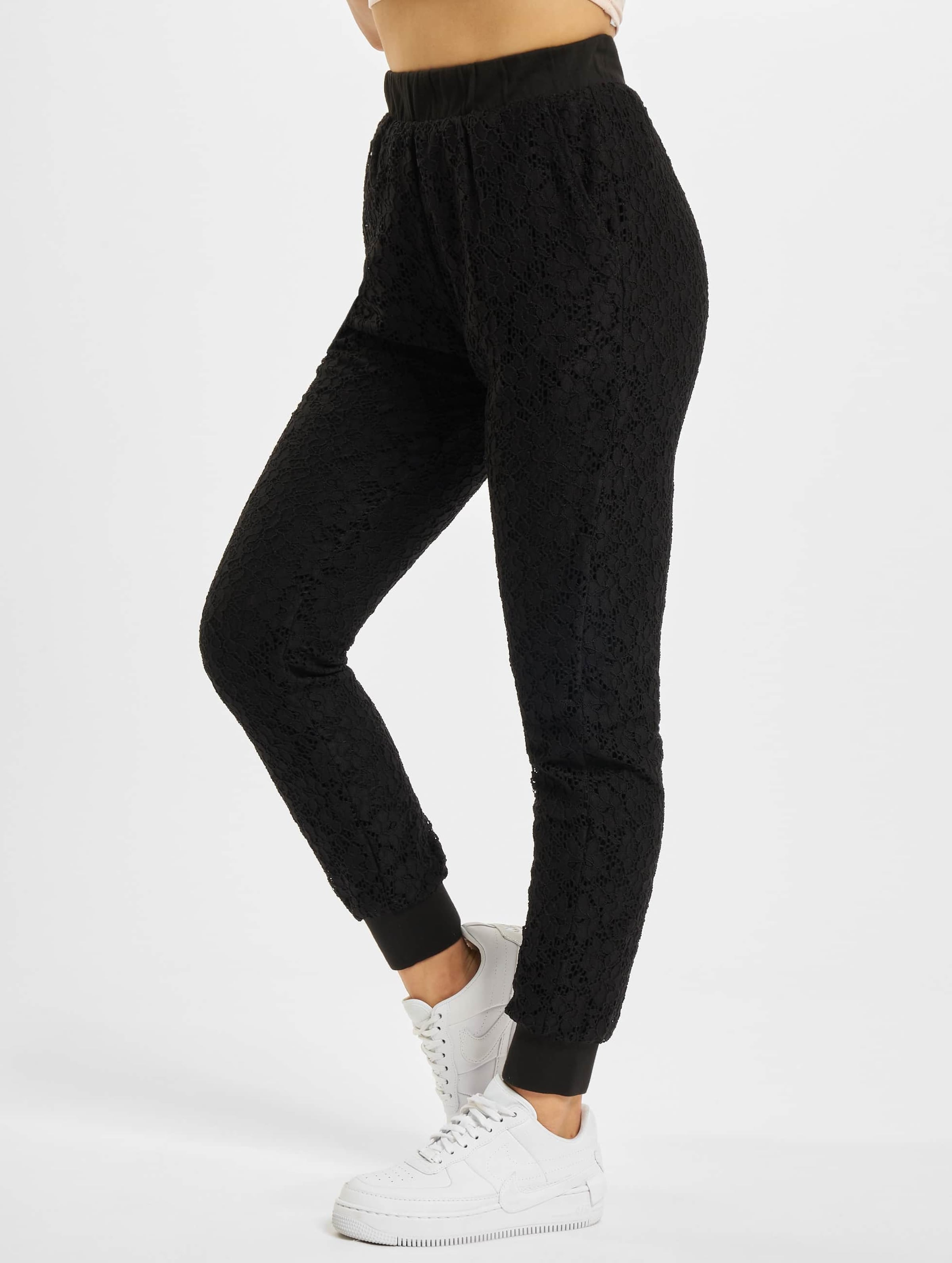 Urban Classics Ladies Lace Jersey Jog Pants Vrouwen op kleur zwart, Maat 3XL