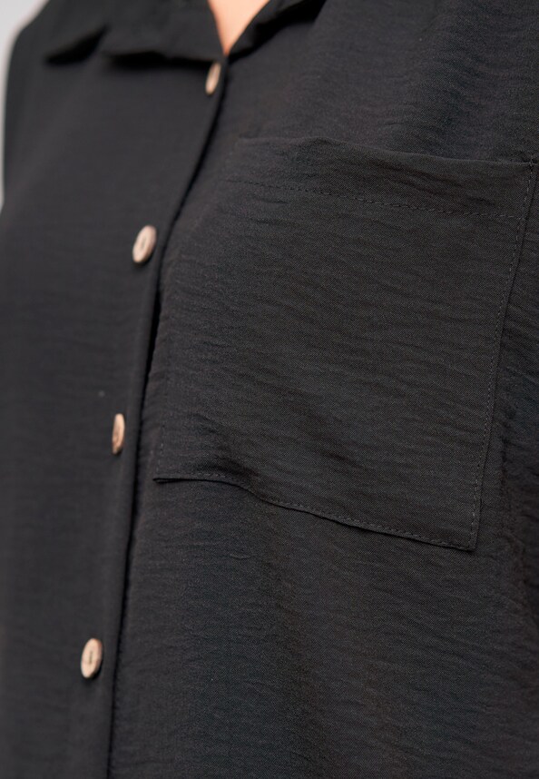 Musselin Kurzarm Hemd mit Knopfleiste und Brusttasche-5