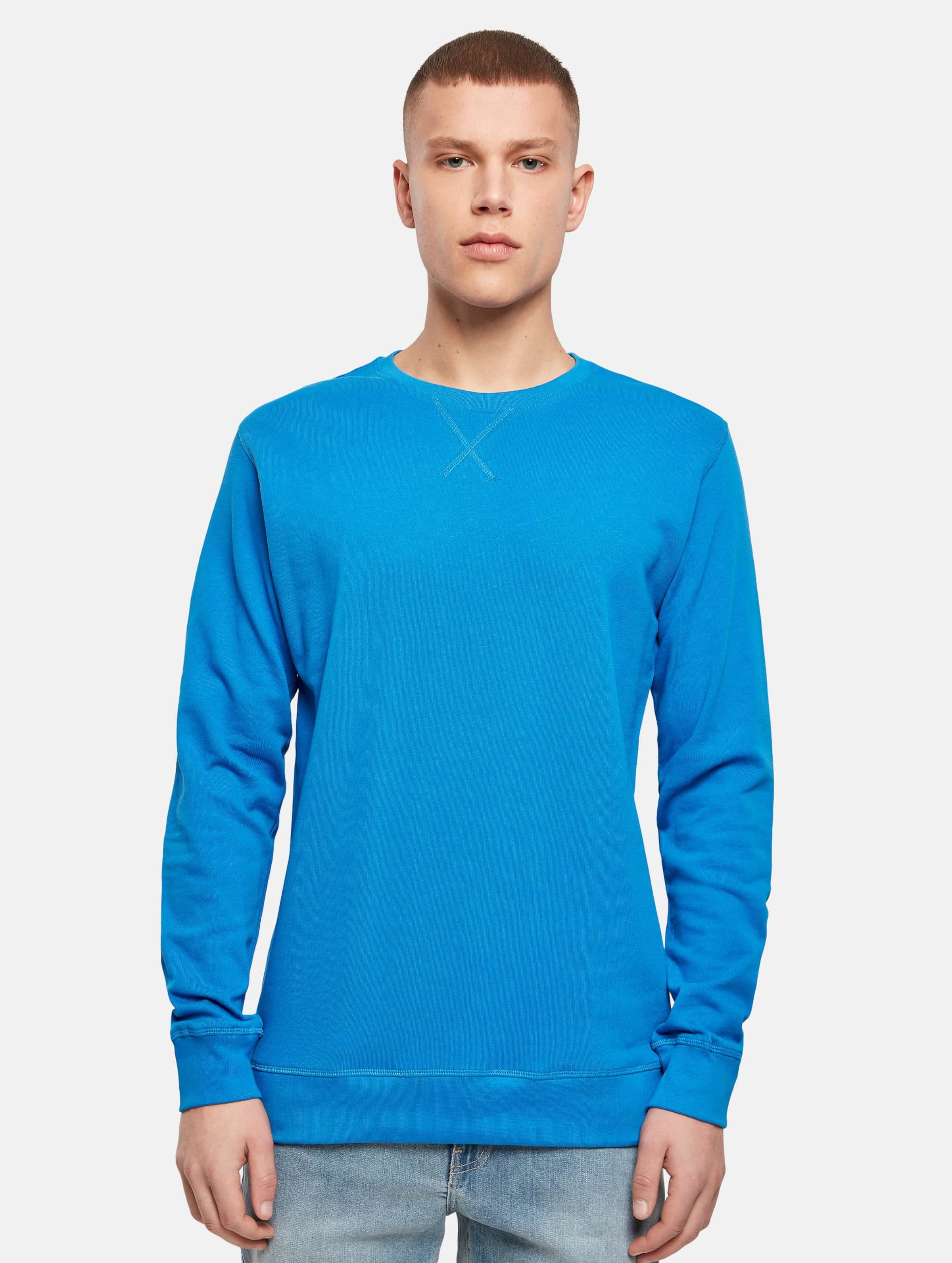 Build Your Brand Light Crew Sweatshirt Mannen op kleur blauw, Maat XL