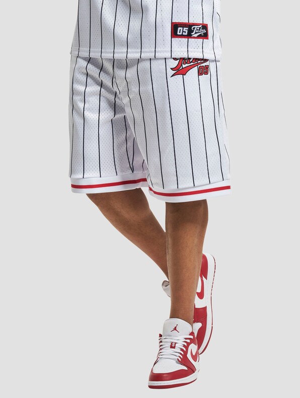 FUBU Varsity Pinstriped Mesh Shorts-0
