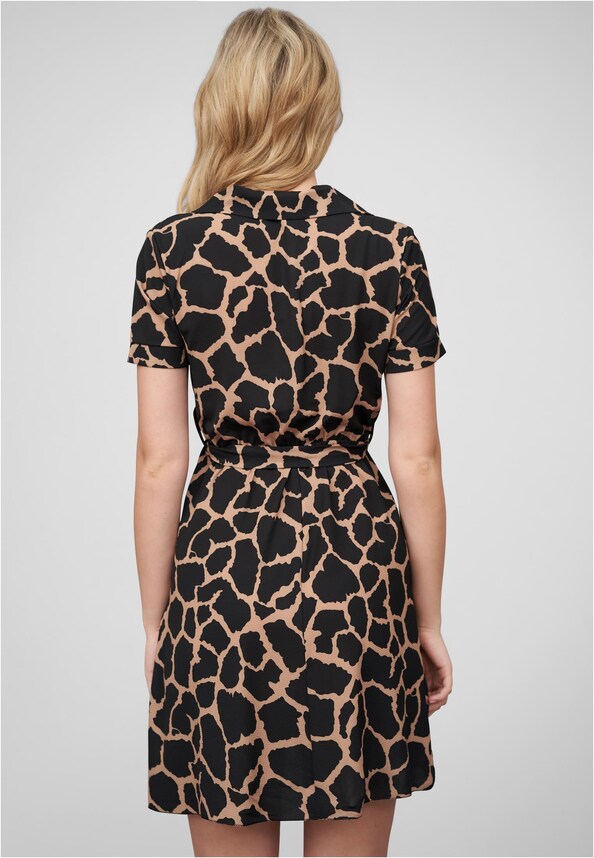 Cloud5ive Damen T-Shirt-Kleid mit Bindegürtel u. Knopfleiste Print-1