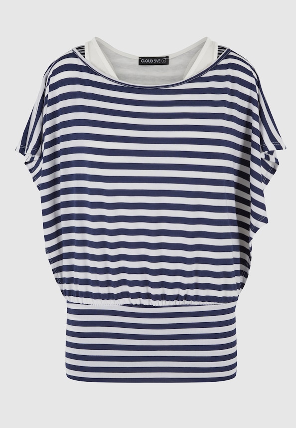 Cloud5ive Fashion Damen Viskose Fledermausarm Shirt 2in1 Optik Streifen-3