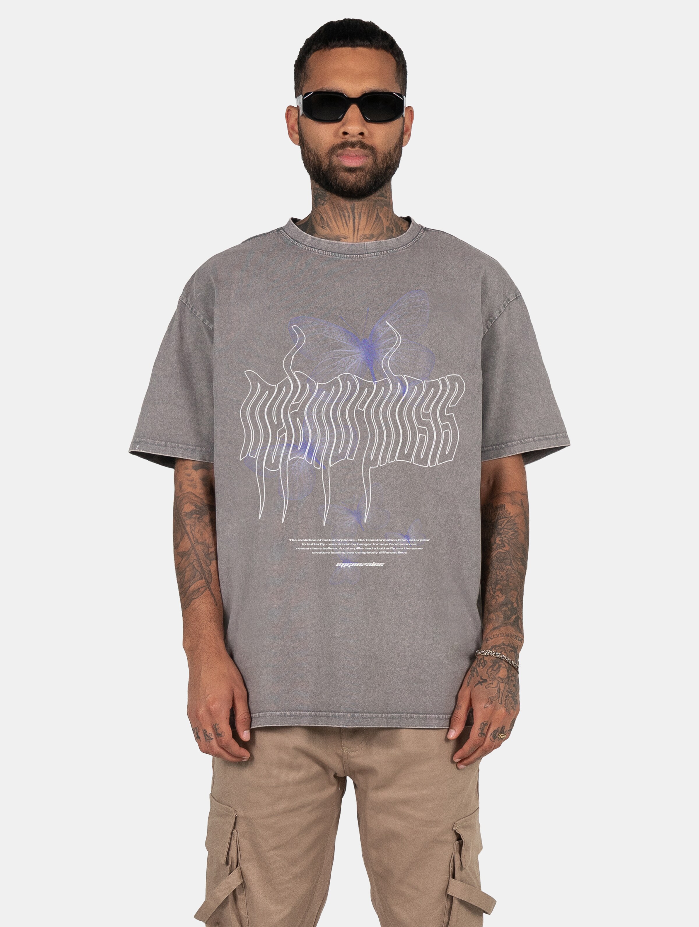 MJ Gonzales METAMORPHOSE V.5 Acid Washed Heavy Oversized Tee Männer,Unisex op kleur grijs, Maat L