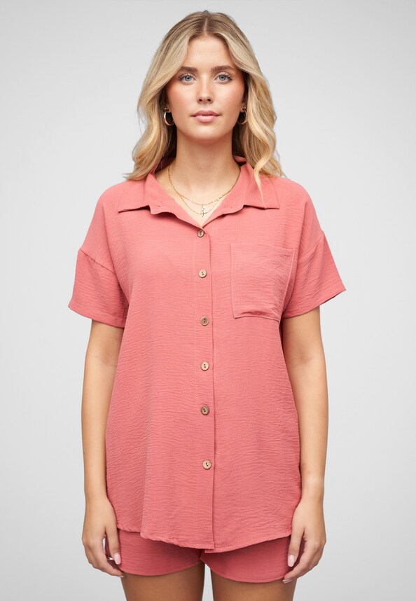 Musselin Kurzarm Hemd mit Knopfleiste und Brusttasche-0