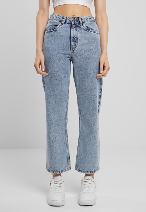 Ladies Cropped Straight Leg Denim Pants-0